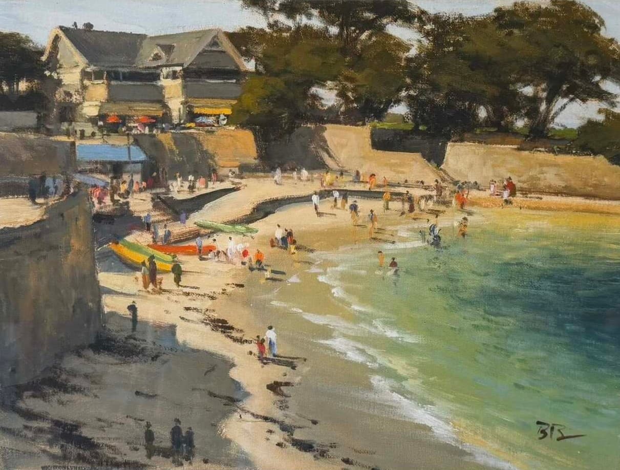 Vintage artwork on display at LilyLou's Vintage Market in Monterey